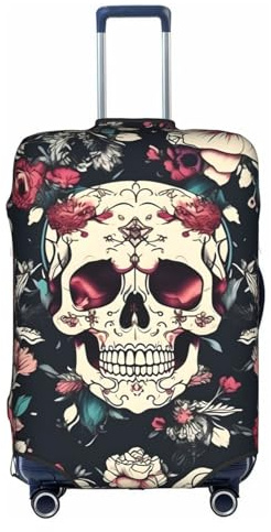 HJLUUFT Kofferschutzhülle mit Blumen-Totenkopf-Ornament-Muster, TSA-zugelassener Kofferschutz, personalisiertes Design für einfache Identifizierung, Weiss/opulenter Garten, Medium