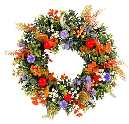 WERNZATT-Künstliche Zitrone Haustür Kranz 17,72 Zoll Frühling Blumen Kranz mit gefälschten Zitrone Beeren und Greens (Green, 45cm/17.72inch)