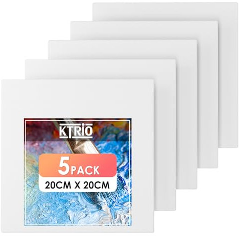 KTRIO Canvas Panels 5 Pack 20 x 20 CM Small Canvas Boards for Painting, 100% Cotton Primed Mini Art Canvas Painting Supplies for Acrylic Oil Watercolor Paint Tempera