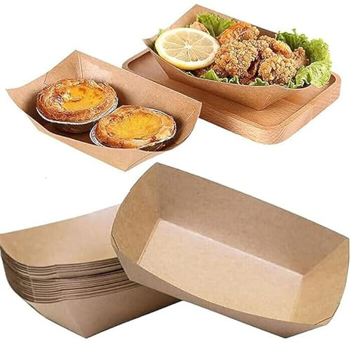 250 pz Vaschette Antigrasso per Cibo da Asporto in Carta Kraft, Vassoio in Cartoncino Biodegradabili e Compostabili, Varie Misure, Riciclabili, Ideale per Delivery, Fritto Dolci (23x16.7x5.5 cm)
