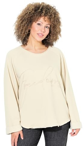 Ulla Popken Femme Grandes Tailles Sweat-Shirt, Broderie, col Rond, Manches Longues, Bords roulottés Sable 42+ 832509156-42+