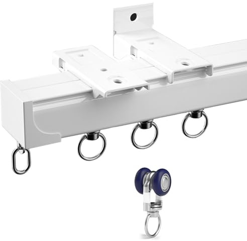 Gardinenschiene Aluminium, Vorhangschiene 1 Läufig Für Die Decken-oder Wandmontage Schiebegardinen Schiene Mit Hochleistungsrolle Für Wohn-/Schlafzimmer(Weiß,0.5M/1.6FT)