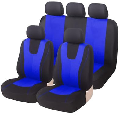 MaKeMoney 9 Stück Auto Sitzbezüge FüR Skoda Fabia 2000-2025, Autositzbezüge Sitzschoner Schonbezüge Wasserdicht Innenraum Zubehör,D/Black Blue