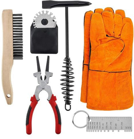 Begchy 7 Piezas Cepillos Alambre para Raspar, Martillos para Soldar, Herramienta para Eliminar Escoria, Juego Herramientas para Eliminar Escoria Soldadura con Medidores Espesor de Lámina