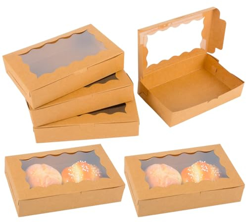 Henrrida 60 Pack Kraft with transparent windows cookie box,food packaging box,cake box Used for packaging desserts pastries candies cake boxes,Small box container（7 x 4.34 x 1.5）