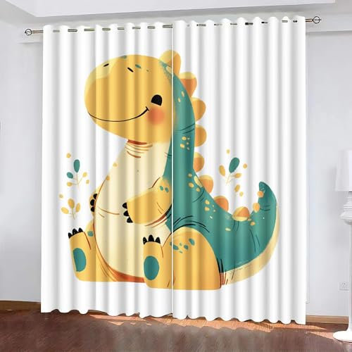 Generisch Dinosaurier 3D Vorhänge Blickdicht Mit Ösen 2Er Set,Kinder Gardine Verdunkelungsgardine Für Wohnzimmer Schlafzimmer Kinderzimmer Dekoration,H 160CM X B 100CM,C22