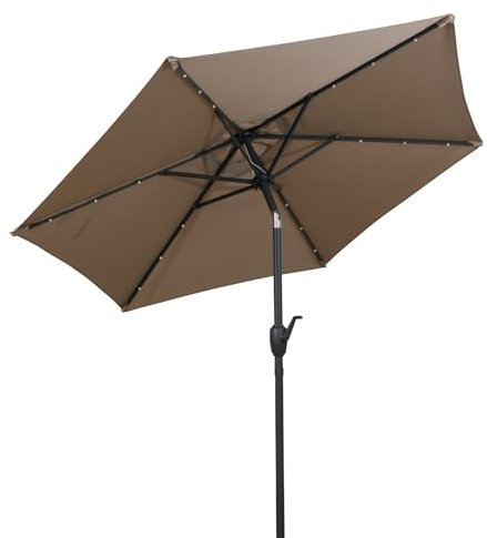 KOMFOTTEU Parasol de Jardin Exterieur, φ2,3 x 2,24 m, LED & Manivelle Brun