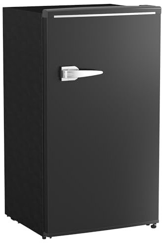 HOMCOM Under Counter Fridge, 85L Retro Freestanding Refrigerator with Chiller Box, Adjustable Thermostat, 2 Removable Glass Shelves, Interior Light, E Rated, 40dB Low Noise, Black