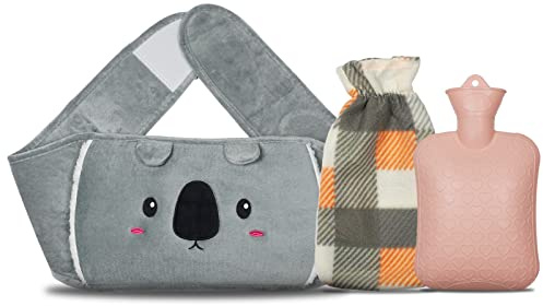 3 in 1 Wärmflaschengürtel 1L Wärmflasche mit Flauschigem Bezug, 130cm Extra Langer Gummi Hot Water Bottle für Nacken, Schulter, Rücken, Taille, Regelschmerzen