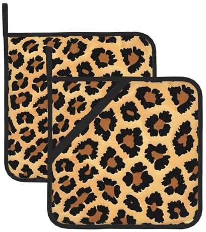 Set di 2 presine resistenti al calore, motivo leopardato marrone, presina da forno per cucina e cottura all'aperto
