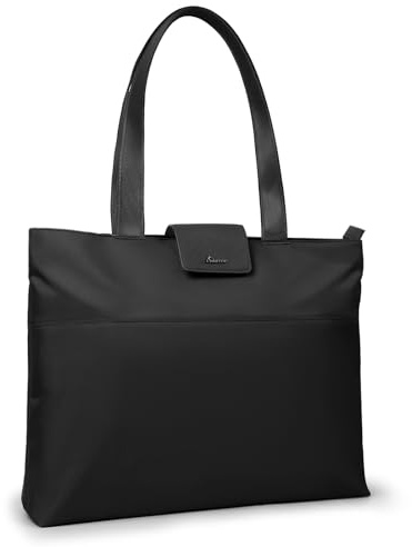 SIMTOP Bolso Shopper para Mujer Grande con Cremallera - Bolso Tote de Poliéster para Portátil de 16,2 Pulgadas- Ideal para Universidad, Deportes, Escuela, Compras, Trabajo o Viajes Negro