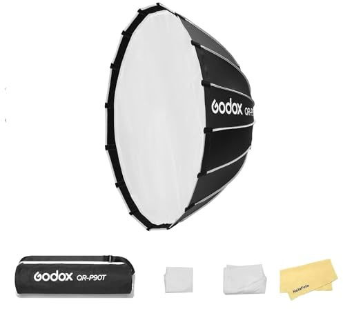 Godox QR-P90T 90cm/35.4 Pouces Softbox Parabolique à Dégagement Rapide,Monture Bowen avec Diffuseur Intérieur et Frontal,Convient pour Les Prises de Vue sur Site et dans Les Petits Espaces