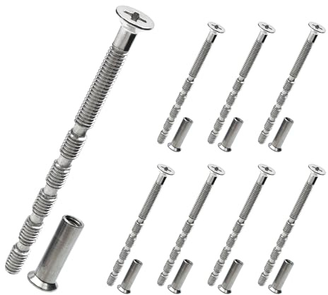 BlingKingdom 8 Sets M4 Bolt Connecting Screws and Sleeves, Stainless Steel Adjustable Length Long Screw Door Handle Fixers for Hollow Door Handles Knobs Escutcheons and Others (60MM)