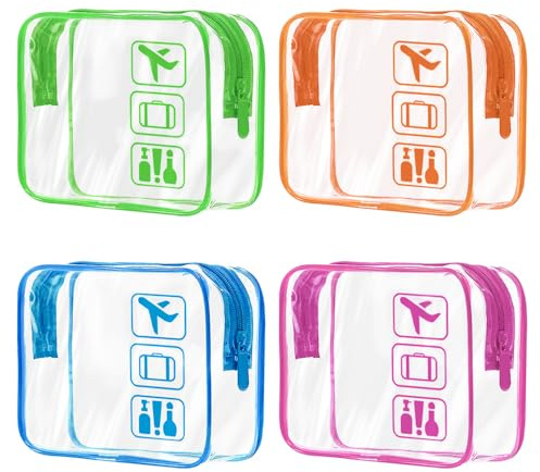 4STK Kulturbeutel Transparent Flüssigkeiten Handgepäck Zip Beutel Flugzeug | 1 Liter Beutel Flugzeug Handgepäck, TSA-Geprüfte Kosmetiktasche Transparent PVC Flüssigkeiten Beutel Handgepäck Reisezubehör