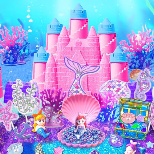 Vuecer Sabbia Cinetica Set per Bambini: Attività con Sabbia Cinetica per Bambini Piccoli - Giocattoli Sensoriali con Magica per Bambini e Bambine dai 3 4 5 6 7 Anni (Mermaid-B)