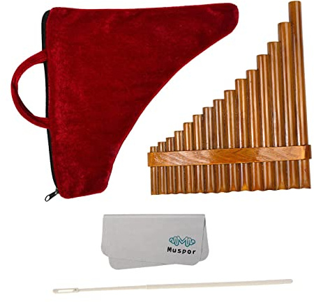 Panflöte Set für Anfänger 15 Rohre G-Dur Bambus Flöte mit Tragetasche