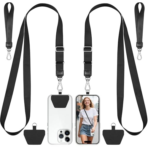 COCASES Adjustable Phone Lanyard Crossbody and Wrist Strap 2 Pack | Adjustable iPhone Lanyard for neck and wrist with 2 Patches Anti Theft Phone Chain compatible with most Smartphones