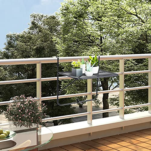 HaoChrymec Balkontisch mit Stahl, Schwarze E-Beschichtung, Klappbar, Beistelltisch Garten, Loungetisch Outdoor, Gartentisch Wetterfest, 60x40x65 cm