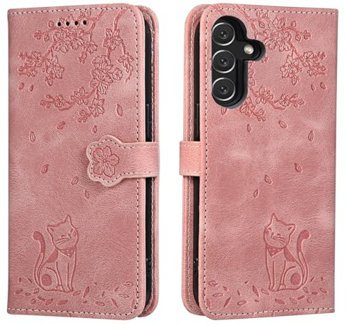 Vaitasy Fodral för Samsung Galaxy A17, Anti Scratch PU Läder Magnetisk Skyddshölje Fodral för Galaxy A17 - Mörkrosa Katt