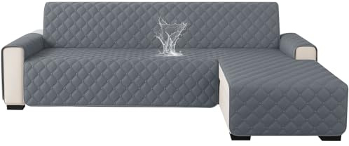 Ystyle Couchbezug L Form 2 Sitzer 100% Wasserdicht, Sofa Überzug Ecksofa rutschfest, Couch Bezug L-Form Universal, Reversibel Couch Überzug Ecksofa Waschbar, Dunkelgrau