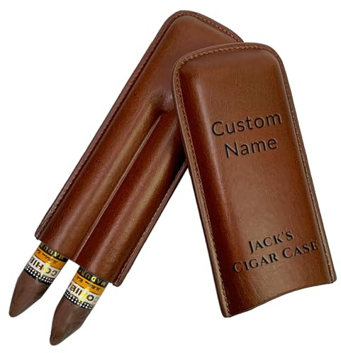 XQIGI Individuelles Zigarrenetui aus Leder, tragbarer 2-Finger-Zigarren-Reisehalter für Männer, Zigarren-Humidor, personalisierte Zigarren-Box mit Namen