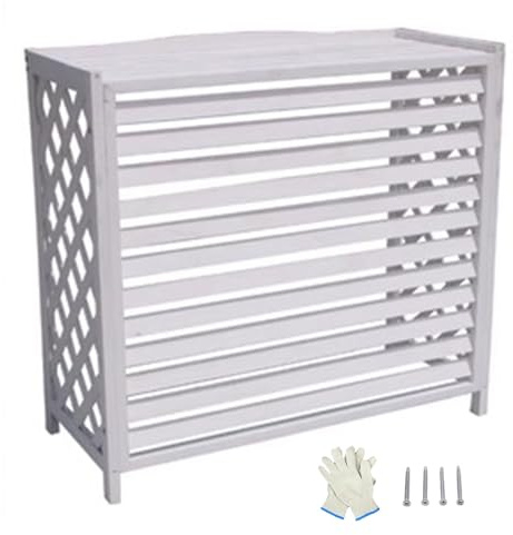 Housse en bois pour unité de climatisation extérieure avec 4 panneaux, installation sans creusement, convient aux climatiseurs de 95 x 40 x 89 cm, blanc.