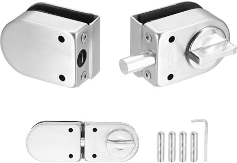 PATIKIL Verrou Pour Porte En Verre, 304 Acier Inoxydable Verrou Carré Pour Porte En Verre Sans Cadre Type À Double Battant Pour Épaisseur 10-12mm Verrouillage Intérieur Pour Hôtel, Argent