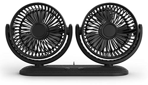 Dcaknri Refroidissement à air automatique pour voiture - USB 5 V 2 A - Rotation à 360° - Grand ventilateur puissant et silencieux - Réglable - 3 USB - Ventilateur portable silencieux - Rechargeable