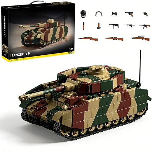 DrmBeyd Technik WW2 Panzer Bausteine Set, Panzerkampfwagen IV AUSF. H mit 5 Minifiguren, 1:28 WW2 Klemmbausteine Panzer Modell, Geschenk für Militär Begeisterte (1641+ Teile)
