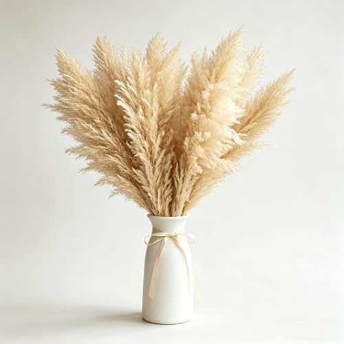 10 Pieces de Decoration en Herbe de Pampa Beige, Pampas naturellement séchées, Fleurs de Queue de Lapin séchées et Eucalyptus séché. Parfait pour Les Mariages, Les Decorations de fête Boho