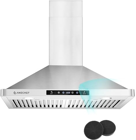AMZCHEF Wall Mount Range Hood 30 inch: 1050 CFM Stainless Steel Kitchen Stove Vent Hood with 3 Speed Exhaust Fan, Touch/Remote/Gesture Control Kitchen Exhaust Fan with Dishwasher-Safe Baffle Filters