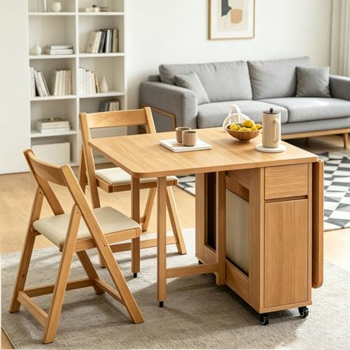 Mesa Plegable Comedor, Mesa Plegable con sillas Dentro, fácil Montaje, mesas Plegables portatiles, para Comedor,Cocina, Sala de Estar, Ideal para reuniones Familiares