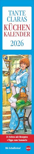 Tante Clara Küchenkalender 2026: Praktischer Wandkalender mit Küchen-Tipps und abtrennbaren Rezepten. Langer 14-Tages-Kalender 2026. Terminplaner für ... 11 x 49 cm. (Streifenplaner Kalender Heye)