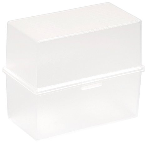 Exacompta - Ref 51631D - Portbox 200 A7-kort - kristallfärg - snäpplås - fast gångjärn som öppnas 180° - Rymmer 200 kort - levereras utan kort - Storlek: 65x120x100 mm