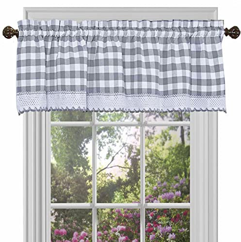 ACHIM Buffalo Check Valance Window Curtains - 58 Inch Width, 14 Inch Length - Grey & White Plaid - Light Filtering Farmhouse Country Drapes for Bedroom Living & Dining Room Home Decor