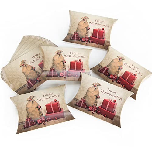 Logbuch-Verlag 50 weihnachtliche Geschenkschachteln 15 x 10,3 + 3 cm rot braun vintage kleine Geschenkboxen Weihnachten Verpackung nostalgisch