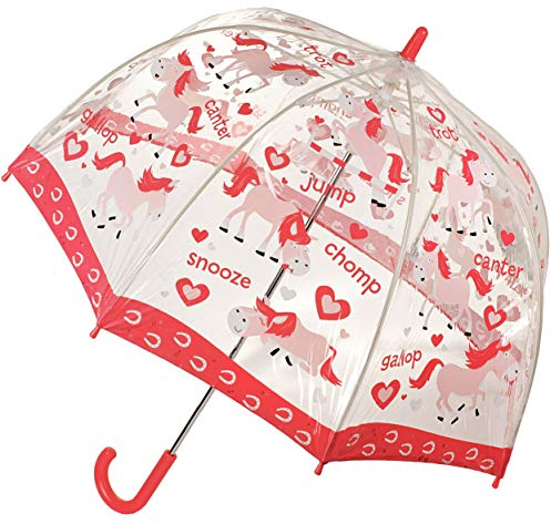 alles-meine.de GmbH Regenschirm - Pferde/Tiere - Kinderschirm transparent Ø 70 cm - Kinder Stockschirm - für Mädchen Schirm Kinderregenschirm/Glockenschirm Pferd Herzen d..