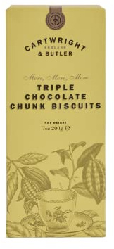 Cartwright & Butler Biscuits - 200g Triple Chocolate Biscuits with a Tasty Flaky, Butter Crumb, Packed with Delicious Chunks of Chocolate, A Luxury Biscuit Box in Signature Carton