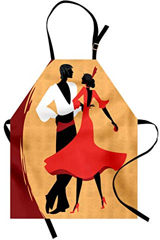 ABAKUHAUS Spanisch Kochschürze, Spanische Tänzer in den Volkskleid-Schattenbildern Passion Performance Lovers Vintage Design, Farbfest Höhenverstellbar Waschbar Klarer Digitaldruck, Mehrfarbig