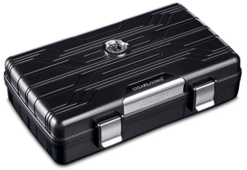 CIGARLOONG Portasigari da viaggio a doppio strato con igrometro e umidificatore (colore: nero)