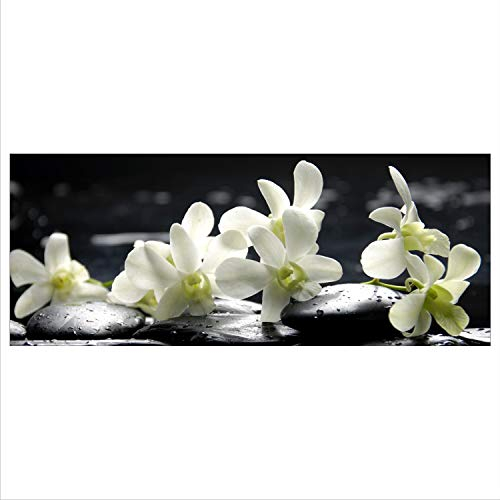 decorwelt Glasbild 125x50 XL Orchidee Schwarz Weiß Panorama Wandbild Glasbilder Deko Glas