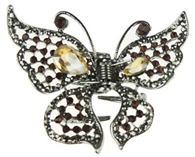 Pince à cheveux plate en métal et strass pour femme Gris foncé 6 cm