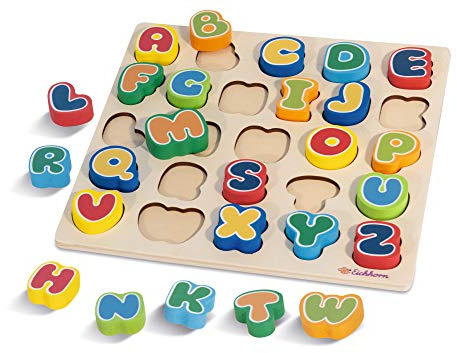 Eichhorn - 26 Buchstaben - spielerisch das Alphabet erlernen, aus Holz, inkl. Brett 30x30 cm, Lern- und Motorikspielzeug, ab 2 Jahren