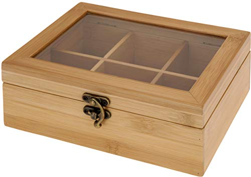 matrasa Teebox aus Bambus mit Sichtfenster - 6 Fächer - Teekiste Teedose 21x16x7,5 cm