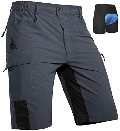 Cycorld MTB Ciclismo Pantaloncini Uomo, Asciugatura Rapida Elastische Loose Fit Bicicletta Bicicletta Sport all'aperto per Gli Uomini con 4D Imbottito(Grigio, XXL)
