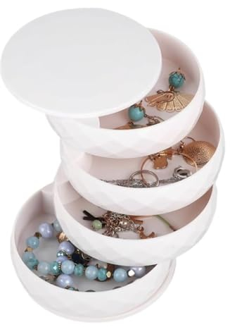 VIFER Caja de Almacenamiento de Joyas de 4 Capas Caja giratoria Bandeja de Organizador de Joyas(Blanco)
