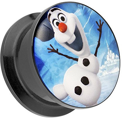 Taffstyle Ohr Plug Flesh Tunnel Piercing Ohrpiercing Kunststoff Schraub Schraubverschluß Picture mit Comic Schneemann Olaf Motiv 10mm