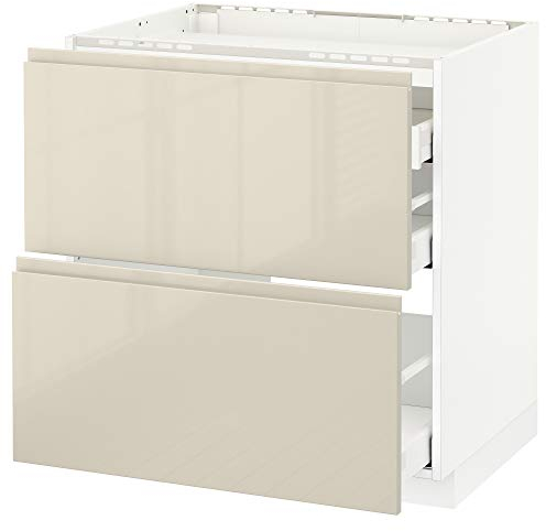 Maximera/Métod Table de cuisson avec 2 façades/3 tiroirs Blanc/beige clair brillant 80 x 62,1 x 88 cm