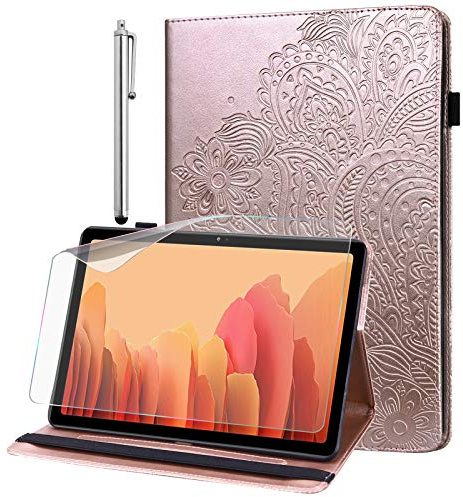 GLANDOTU Hülle für Samsung Galaxy Tab A6 10.1 2016 SM-T580/T585 mit Schutzfolie und Stylus Stift - Ultra Dünn mit Standfunktion Flip Cover PU Leder Hülle (Roségold)