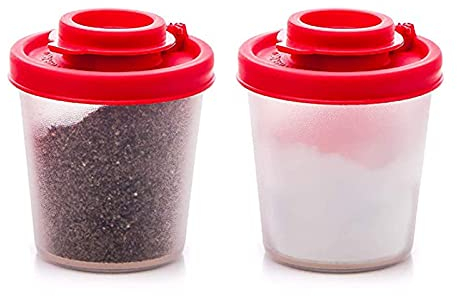 Backpacker's Salt & Pepper Shakers, Compact Spill Moisture Proof Mini Salt Shaker with Lid Camping Picnic Lunch Boxes Travel Spice Jar Seasoning Container Pourer (A, 2PC)